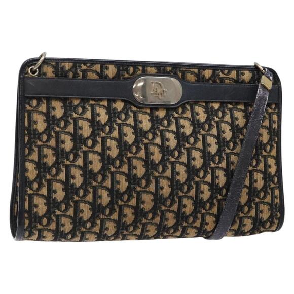 DIOR Trotter Canvas Shoulder Bag Navy Gold - Picture 1 of 12